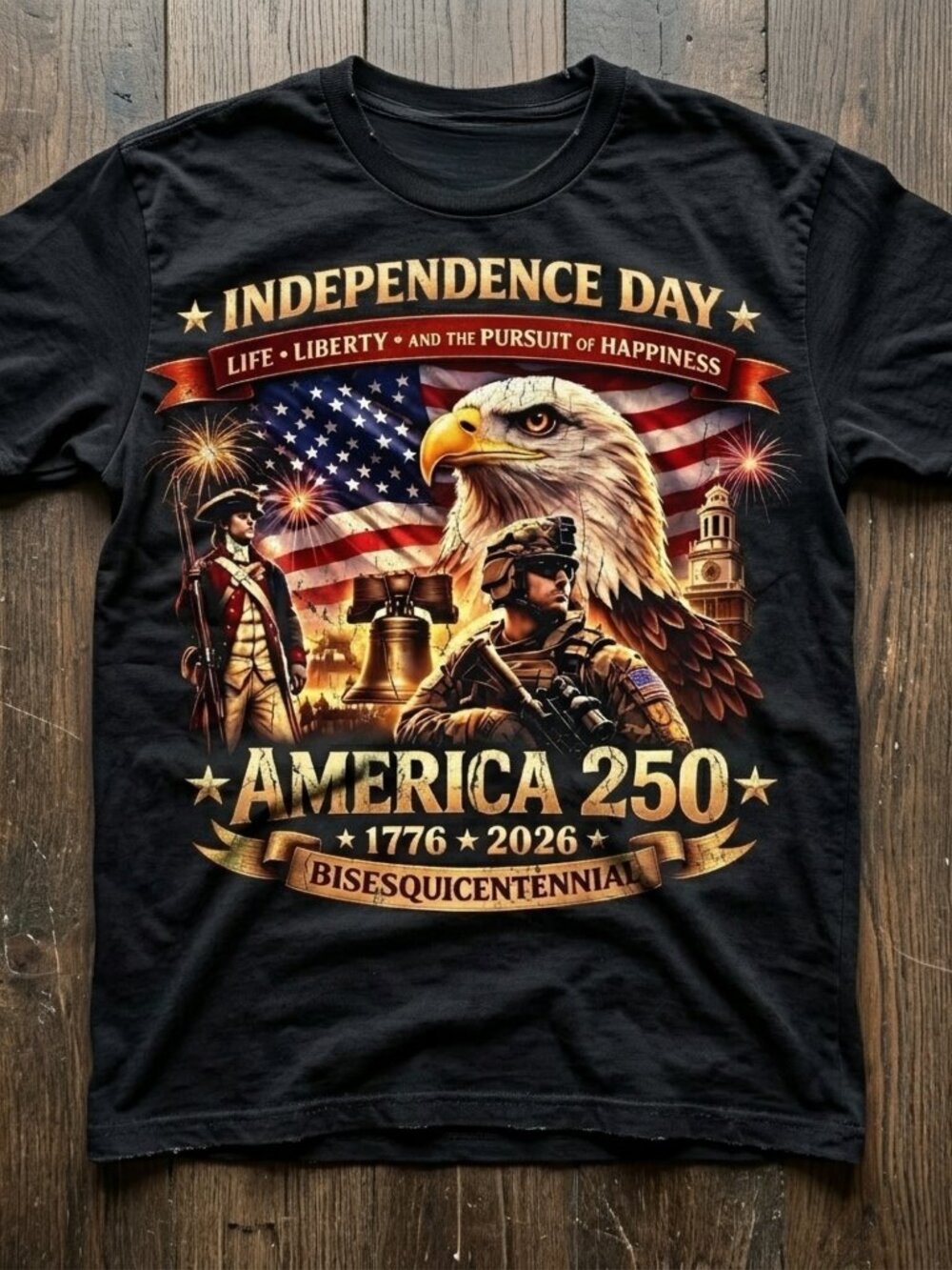 America 250 Independence Day 2026 Eagle Flag Patriotic Graphic Tee Shirt